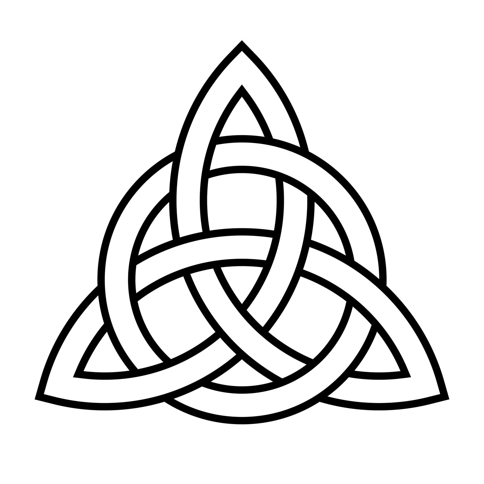 Triquetra with interlaced circle. A symbol for the Trinity, formed by three interlacing arcs, representing the inseparably linked Father, the Son and the Holy Spirit. The circle symbolizes eternity. Triquetra with interlaced circle. A symbol for the Trinity, formed by three interlacing arcs, representing the inseparably linked Father, the Son and the Holy Spirit. The circle symbolizes eternity.